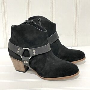 Firth Black suede ankle harness strap booties 625